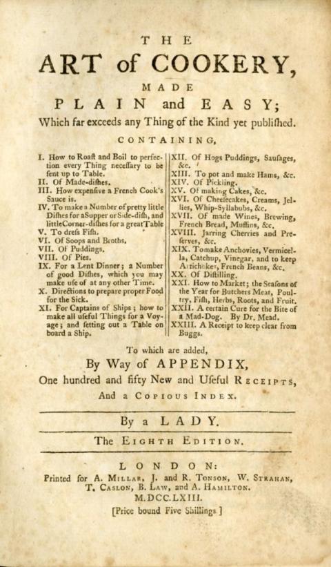 The Art of Cookery Made Plain and easy / by Mrs. Glasse ; in facsimile, with historical notes by Karen Hess