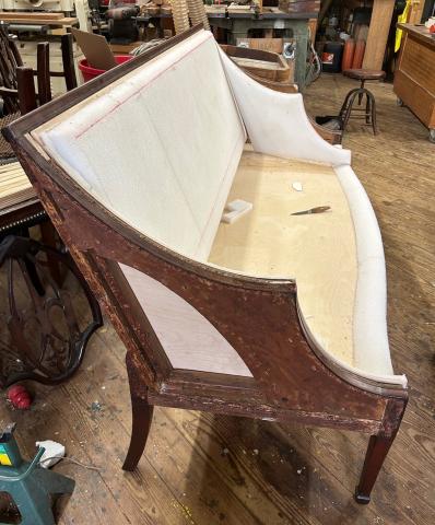 Sofa reupholstery in progress.
