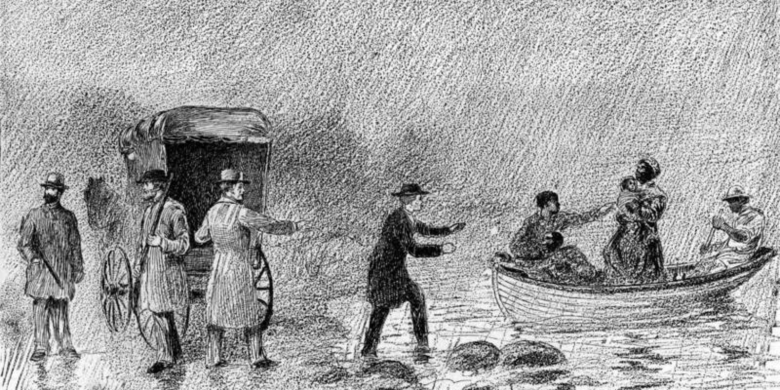 Underground railroad rowboat and buggy drawing