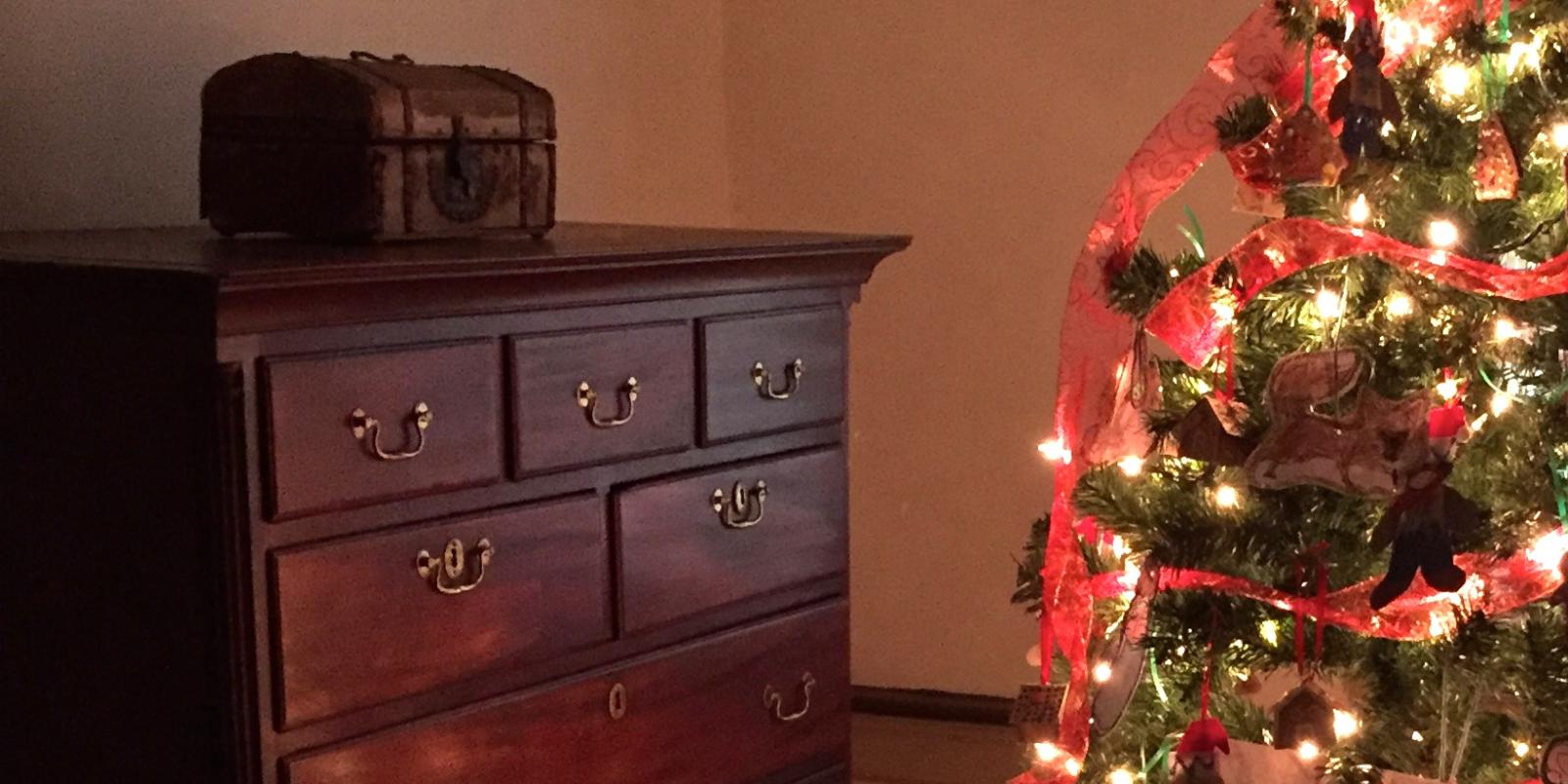 chest of drawers in the guest bedroom at Christmas