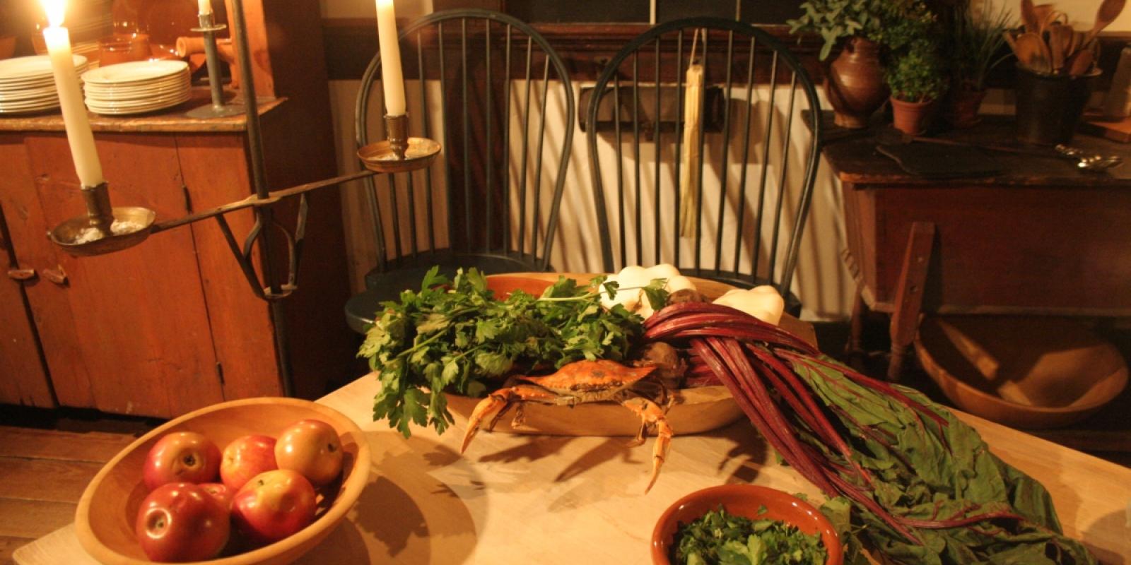 Candlelit table with food