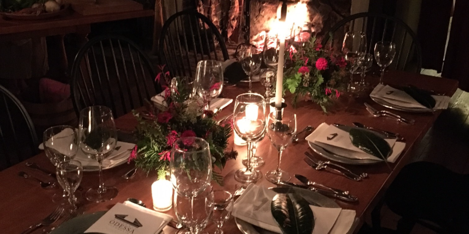 table set by the fire